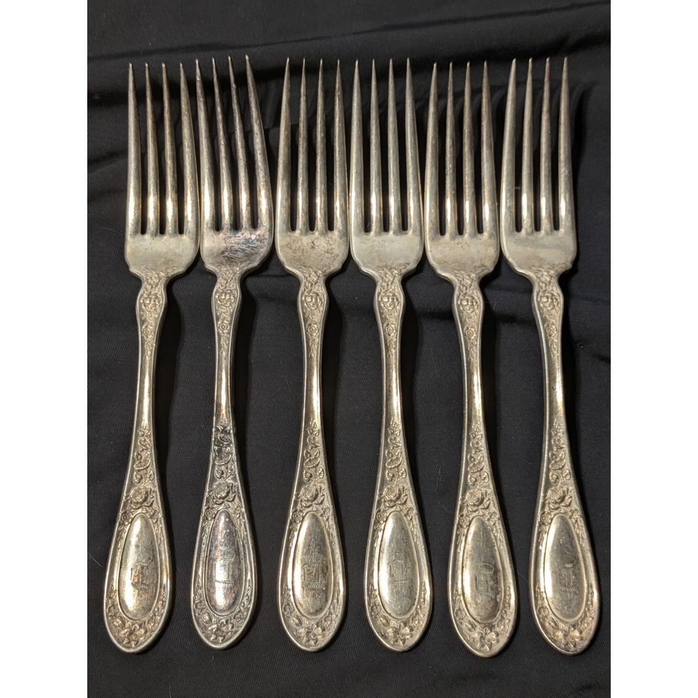Lot of 6 Vintage 1835‎ R. Wallace Silverplate Dinner Forks Pat 1902 - Monogram